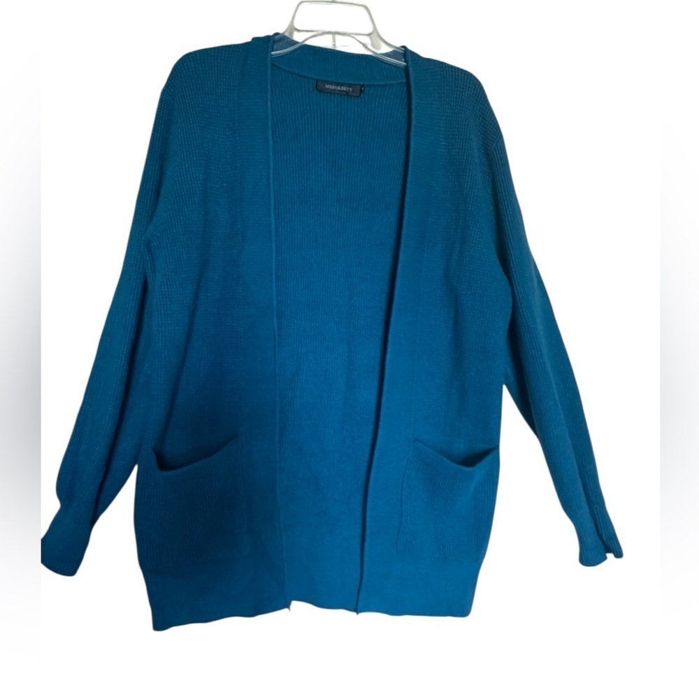 MEROKEETY Cardigan – M, Teal Open front knit cardigan with pockets. - Picture 7 of 8
